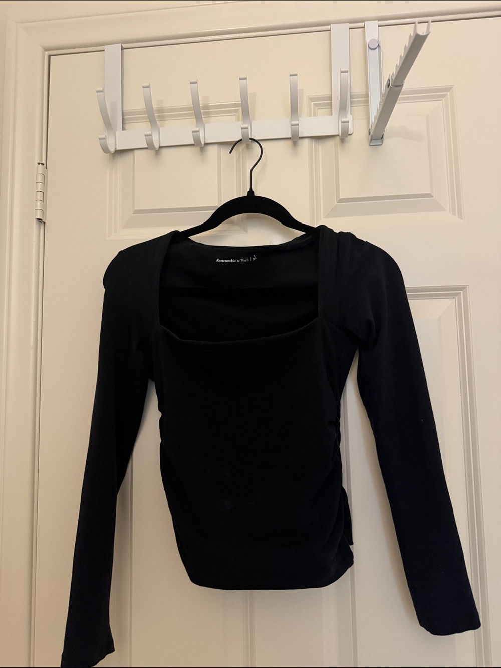 Abercrombie & Fitch ruched Black Long-Sleeve Square Neck Slim Top